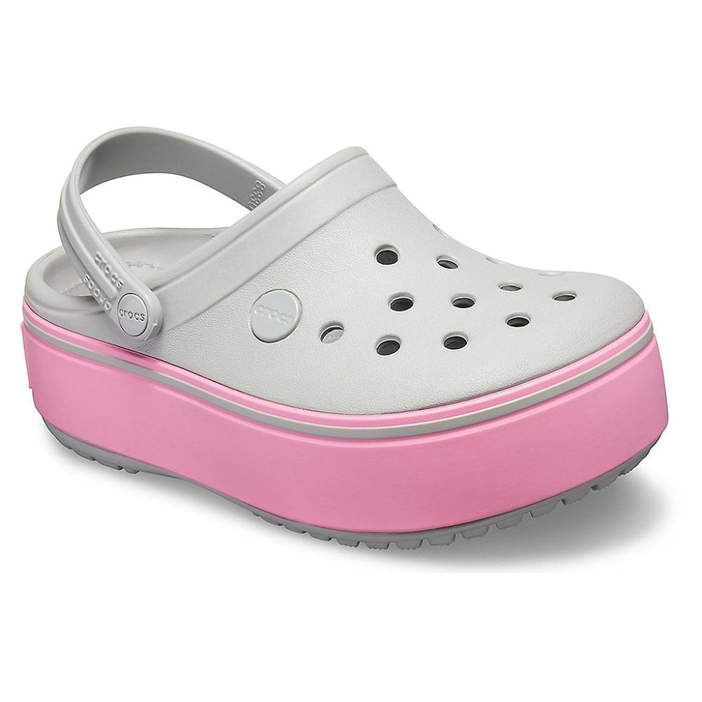 Crocs Women's Gray Pink Crockband Platform Slip On Casual Clogs Size 5